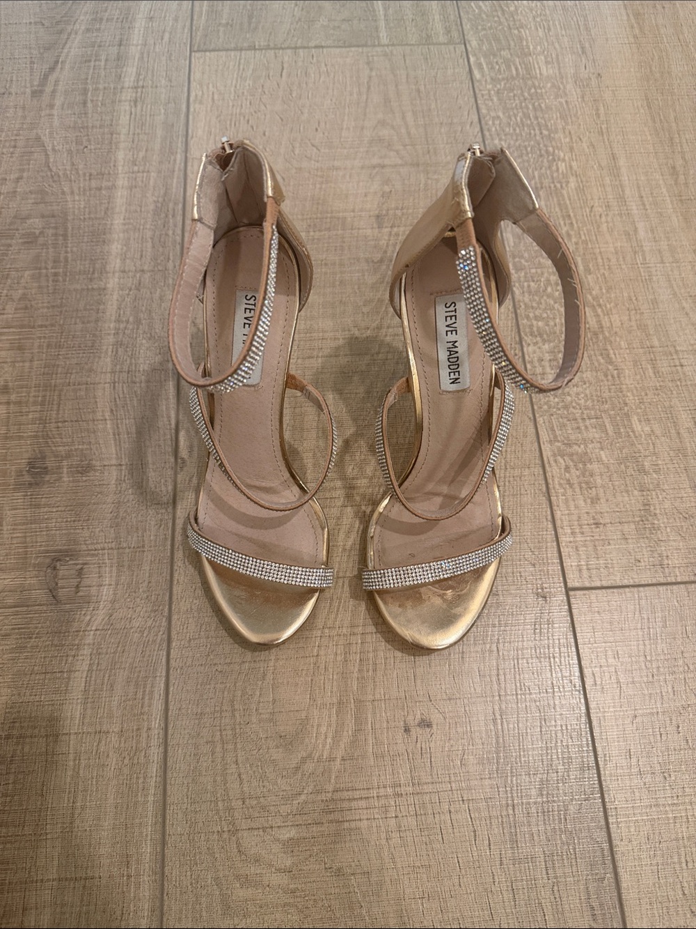 Steve Madden Gold Rhinestone Ankle-Strap Heels
